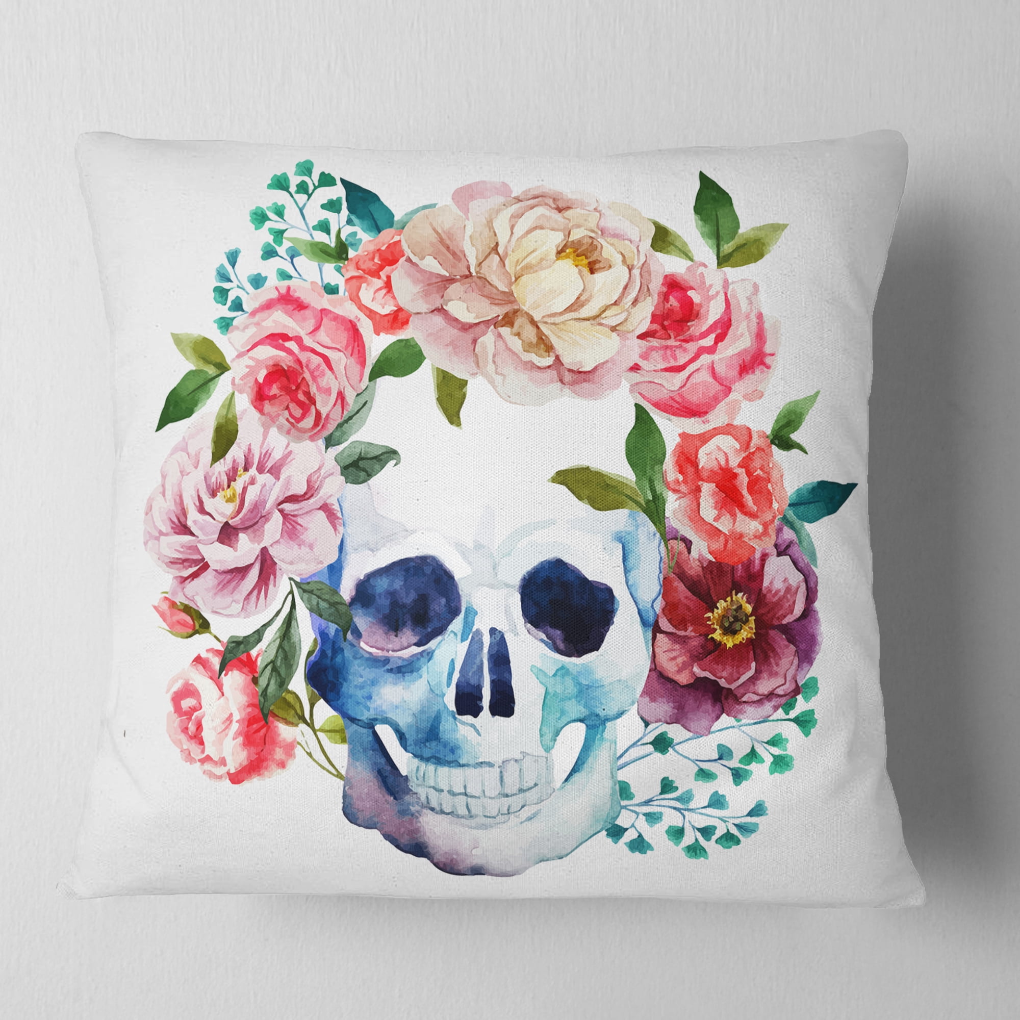 Designart Skull Bouquet Vector Art - Contemporary Throw Pillow - 18x18