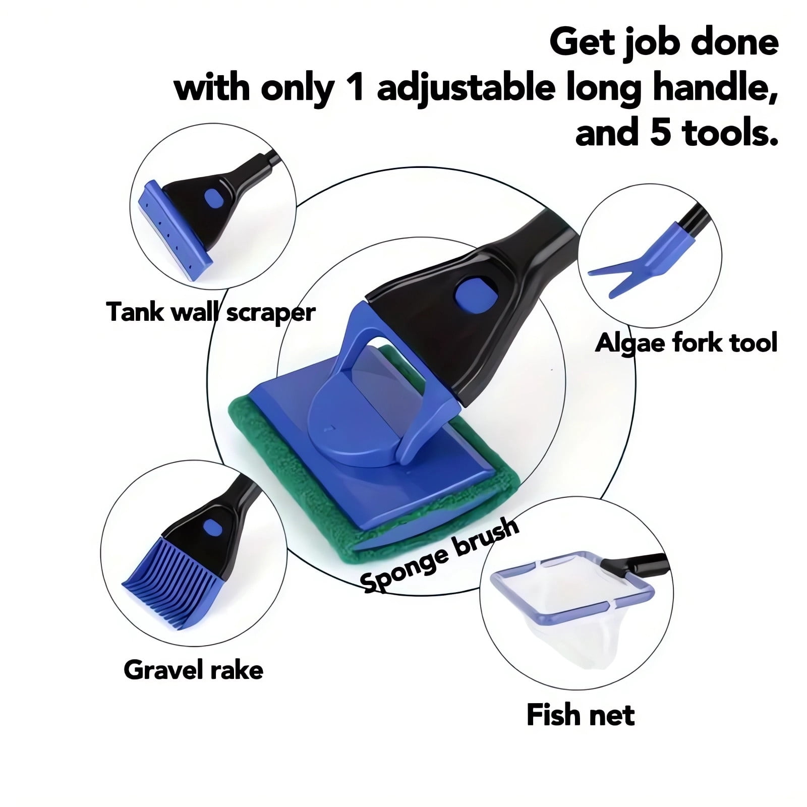 Aquarium Filter Media Foam,Portable 5-in-1 Fish Tank Cleaning Set with Long Handle Brush for Efficient Aquarium Maintenance and Fish Tank Care