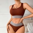 thumbnail image 4 of WTOBBY Women's Seamless Bra & Shorts Set: Sporty Colorblock Activewear for Yoga, Gym or Leisure, Comfortable Wirefree Support and Full Coverage,Coffee L, 4 of 4