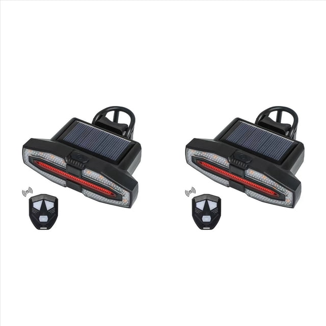 2X Luz Trasera Solar para Bicicleta con Intermitentes de Advertencia, Recargable por USB, Control Remoto Inalámbrico.