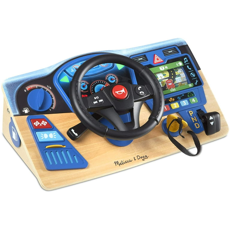 Melissa Doug Vroom Zoom Interactive Wooden Dashboard Steering Wheel Pretend Play Driving Toy