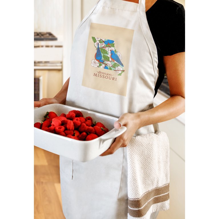 Polyester Aprons, Waterproof Flowers Birds Print Kitchen Apron For