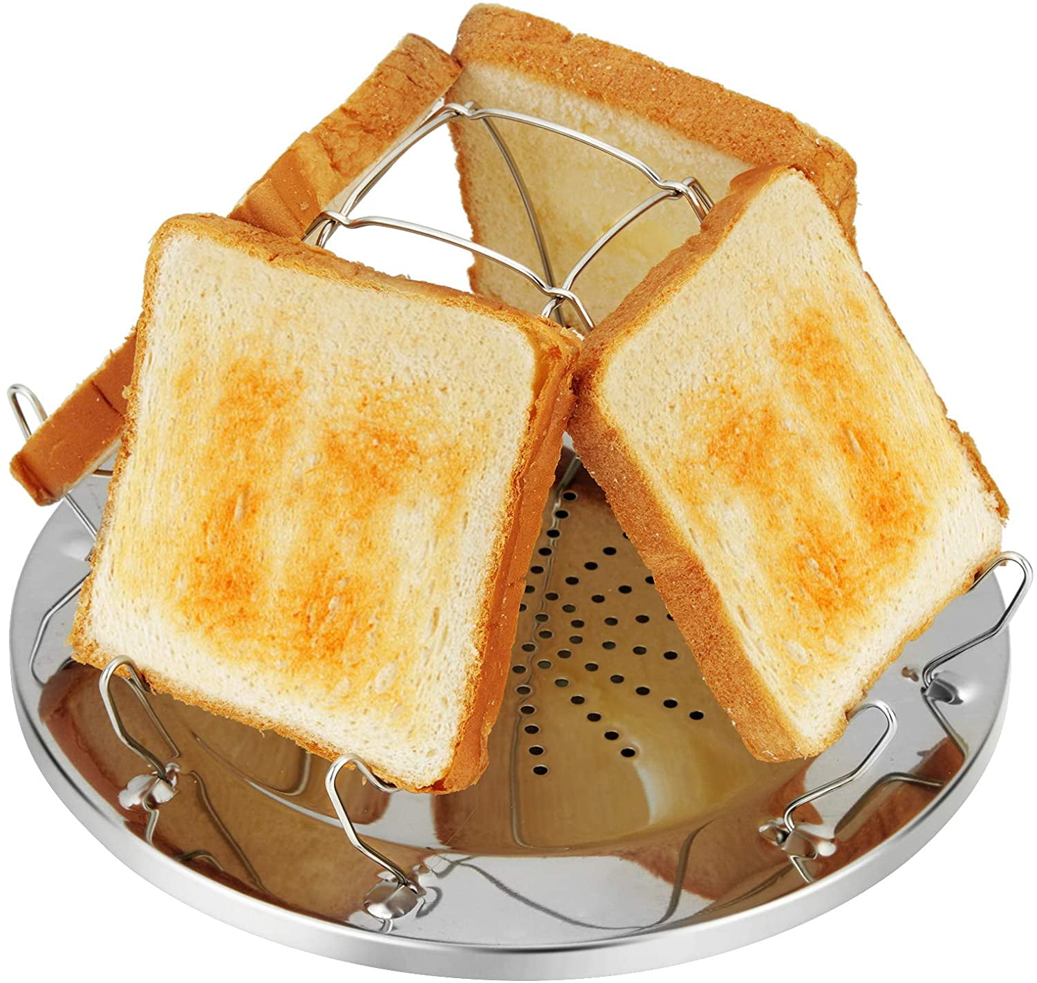Camping Toaster - Stainless Steel 4-Slice Bread Stand - Folding Stove Rack