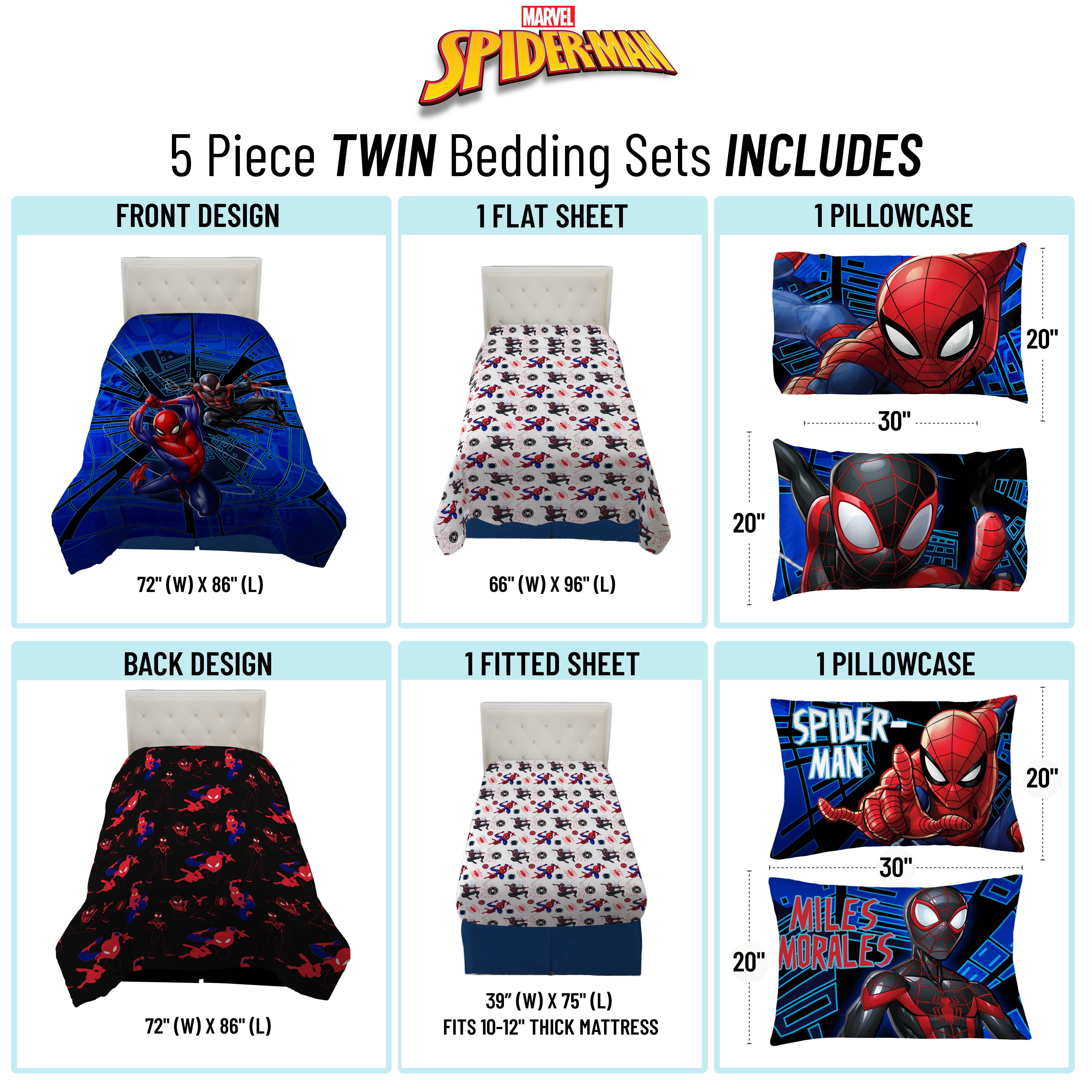 Spider man シーツ Marvel Spiderman Blue 7 Piece Full Bed Set w/ Sham, 100