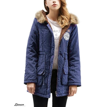 Quilted Down Parka - Spencer Women's Thickened Down Warm Long Coat Fur Collar Hooded Jacket Winter Parka Outwear Coat