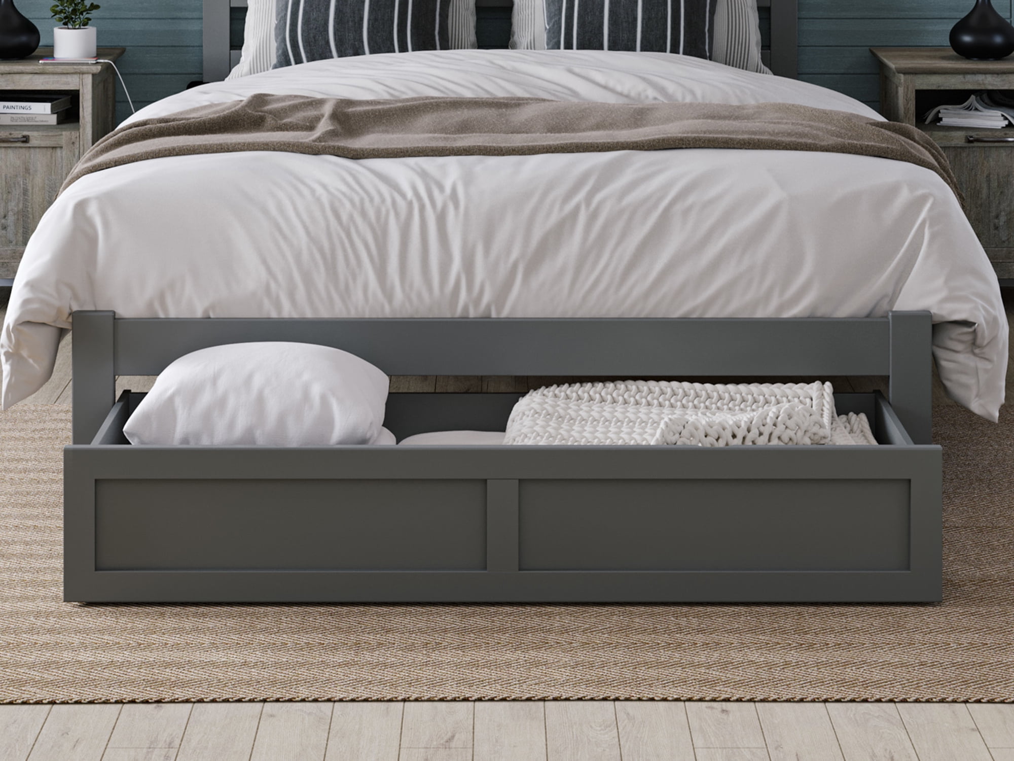 AFI Under Bed Foot Drawer Storage Drawer for Platform Beds, Full, Grey