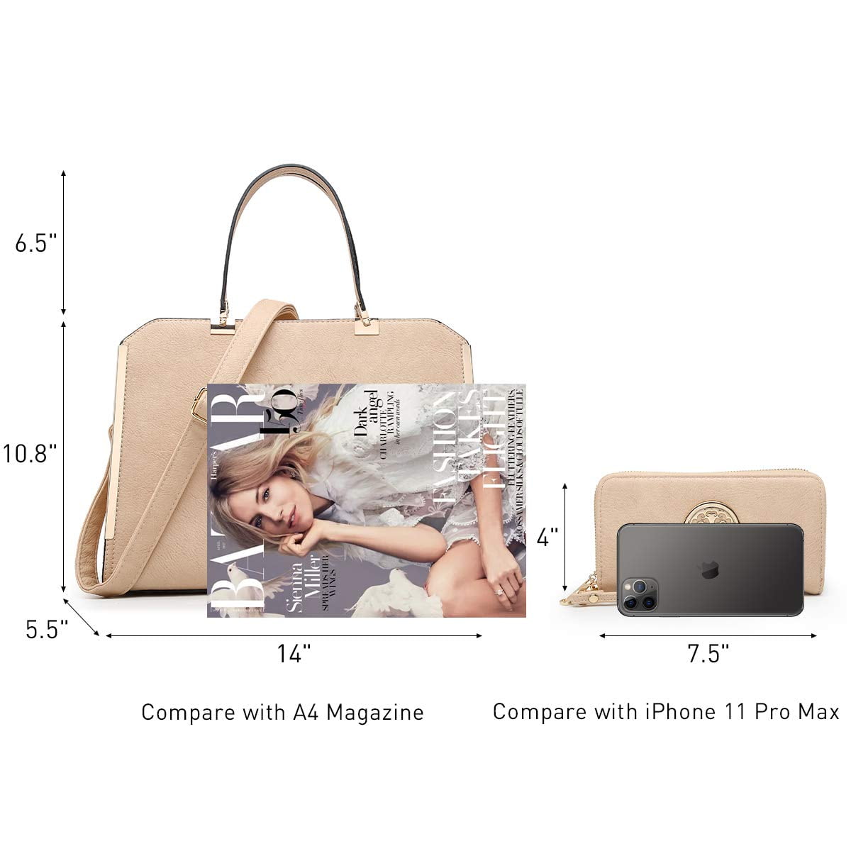 Dasein Women Large Satchel Handbag Shoulder Purse top Handle Work Bag Tote with Matching Wallet