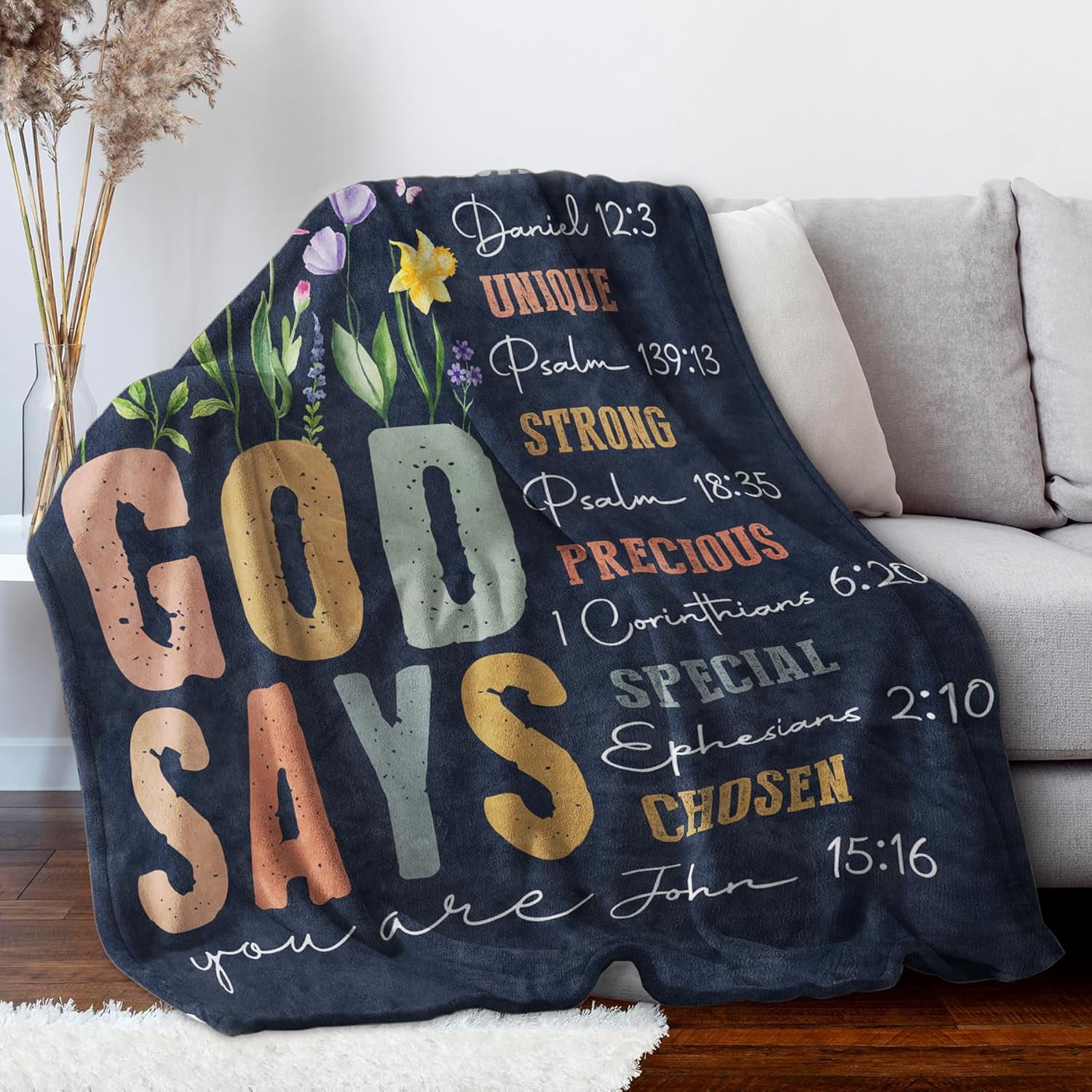 Christian Gifts for Women Birthday - Inspirational Floral Throw, Religious Birthday Gifts, Christian Blanket for Mom, Sisters, Friends, Girl, Baptism & Confirmation, Spiritual Gift for Her