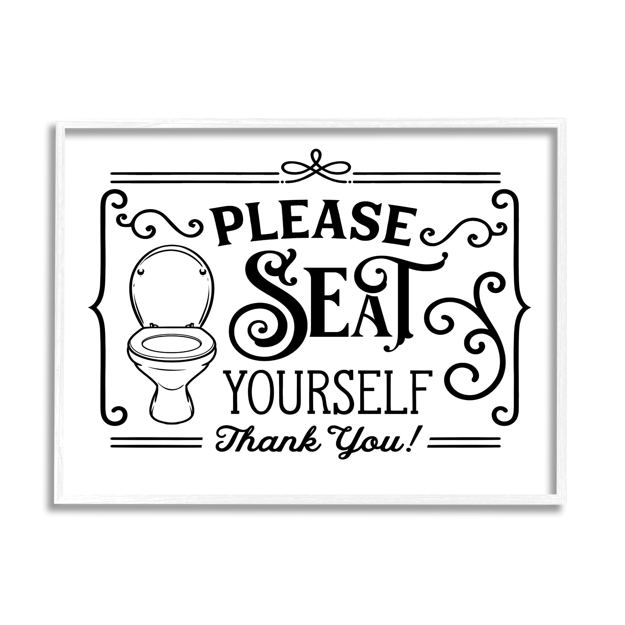 Stupell Industries Seat Yourself Vintage Style Bathroom Toilet Design Graphic Art White Framed Art Print Wall Art, Design by Lettered and Lined