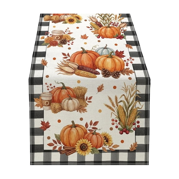 Fall Table Runner,Buffalo Plaid Pumpkin Autumn Harvest Thanksgiving Dining Table Decor for Home Party