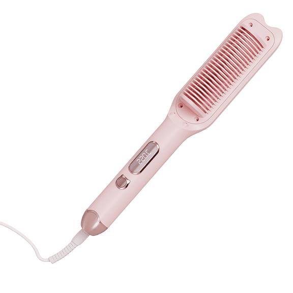 3-in-1 Steam Hair Straightener Brush, Curling and Straightening Tool for All Hair Types, Pink