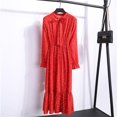 thumbnail image 1 of 2022 Women Blue StripedLong Sleeve neck Basic Dresses Button Split Pleated DressL Gao Jinjia LED, 1 of 2