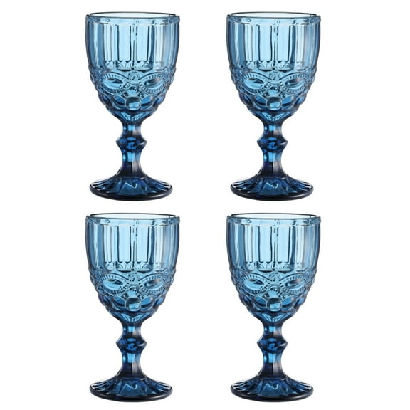 Set of 4 Elegant Embossed Champagne Goblets Wedding Glasswares Wine Glasses Cups Beverage Drinkwares for Celebration