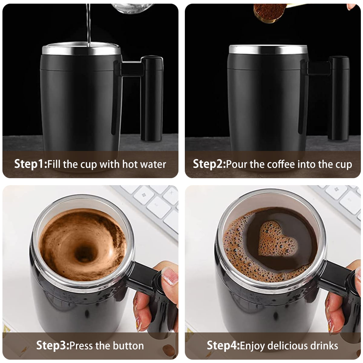 FCSWEET Self Stirring Mug,Rechargeable Auto Magnetic Coffee Mug with 2Pc  Stir Bar,Waterproof Automatic Mixing Cup for Milk/Cocoa at