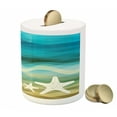 thumbnail image 3 of Abstract Piggy Bank, Abstract Design Modern Illustration of Waves Starfish Sandy Beach Aquatic Theme, Ceramic Coin Bank Money Box for Cash Saving, 3.6" X 3.2", Blue Beige, by Ambesonne, 3 of 4