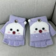 thumbnail image 6 of Btomtd Ctue Knitted Gloves with Open Finger Top and Half Finger Design, Winter Gloves in Seasonal Themes for Teens and Kids, Purple, 6 of 7