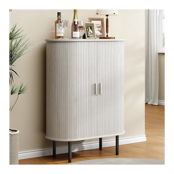 Sideboard Buffet Cabinet with Storage, 44" High Storage Cabinet with Sliding Door & Adjustable Feet, Modern Accent Coffee Bar Cabinet Console Table for Kitchen, Entryway, Natural White