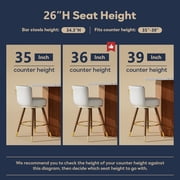Ninecer Counter Height Bar Stools Set of 2, 26 Inch Swivel PU Leather Bar Chairs with Back and Footrest, Round Low Back Barstools for Kitchen Island Dining Room, White