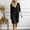Black, variant on Black Women's Solid Color V-Neck Lace 3/4 Sleeve Linen Shift Dress Casual Flowy Summer