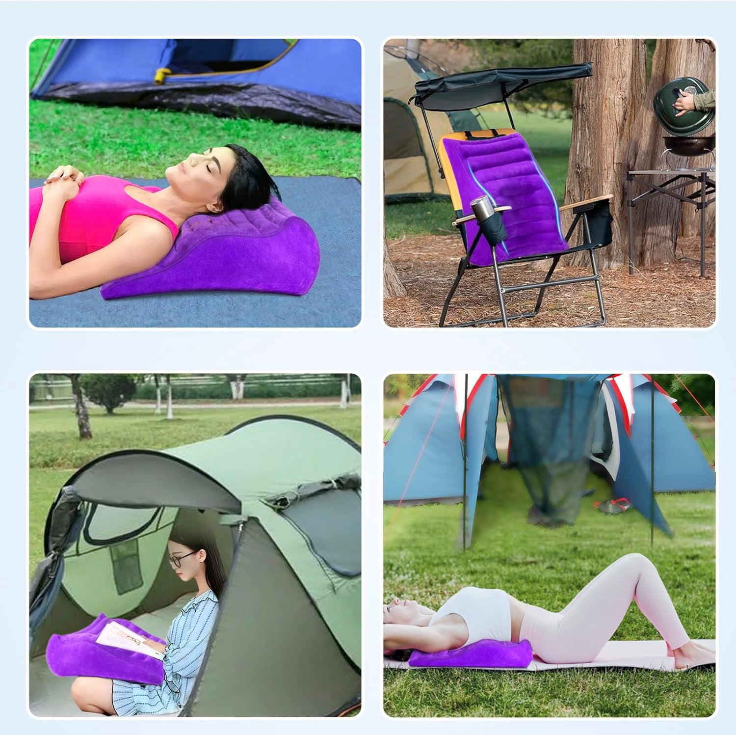 Inflatable Wedge Pillow for Traveling, Lightweight Wedge Pillow for Acid Reflux Relief, Portable Pillow Wedges for Sleeping, Blow Up Travel Pillow for Camping, Back Lumbar Support, Purple