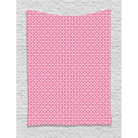Abstract Geometry Tapestry, Rhythmic Feminine Tones Illustration Circles Geometric Motifs, Wall Hanging for Bedroom Living Room Dorm Decor, 60W X 80L Inches, Pale Eggshell Hot Pink, by Ambesonne