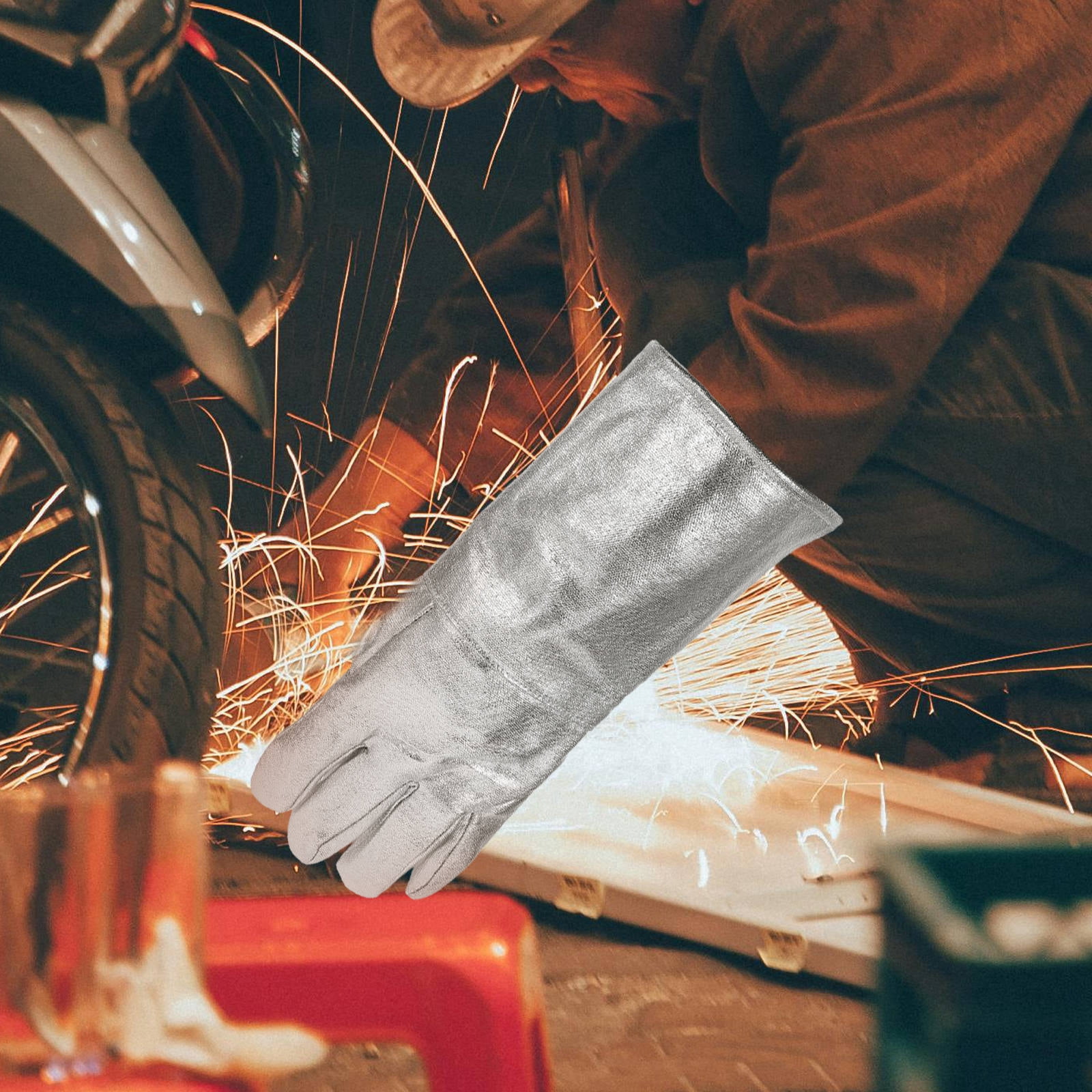 CATIEBYE 2Pcs Metallic Gloves Silver Aluminum Foil Breathable Work Gloves For Workers Safety