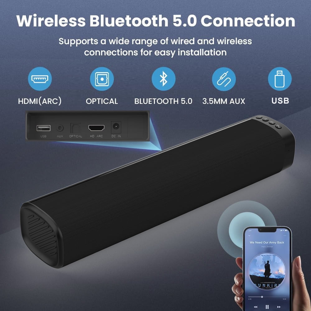 Aursear Sound Bar with Subwoofer, Wired & Wireless Bluetooth Soundbar for TV, 3D Surround Home Audio TV Speakers