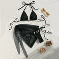 thumbnail image 2 of IYYVV Women'S 3 Piece Swimsuit Fishnet Halter Triangle String Bikini Set Bathing Suit With Tie Side Cover Up Beach Skirt Black L, 2 of 4