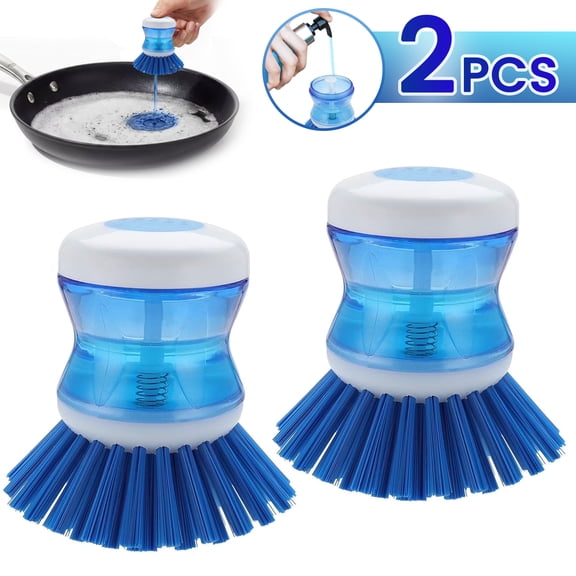 Rongsi Dish Brush with Soap Dispenser for Dishes Pot Pan Kitchen Sink Scrubbing, Blue 2pcs