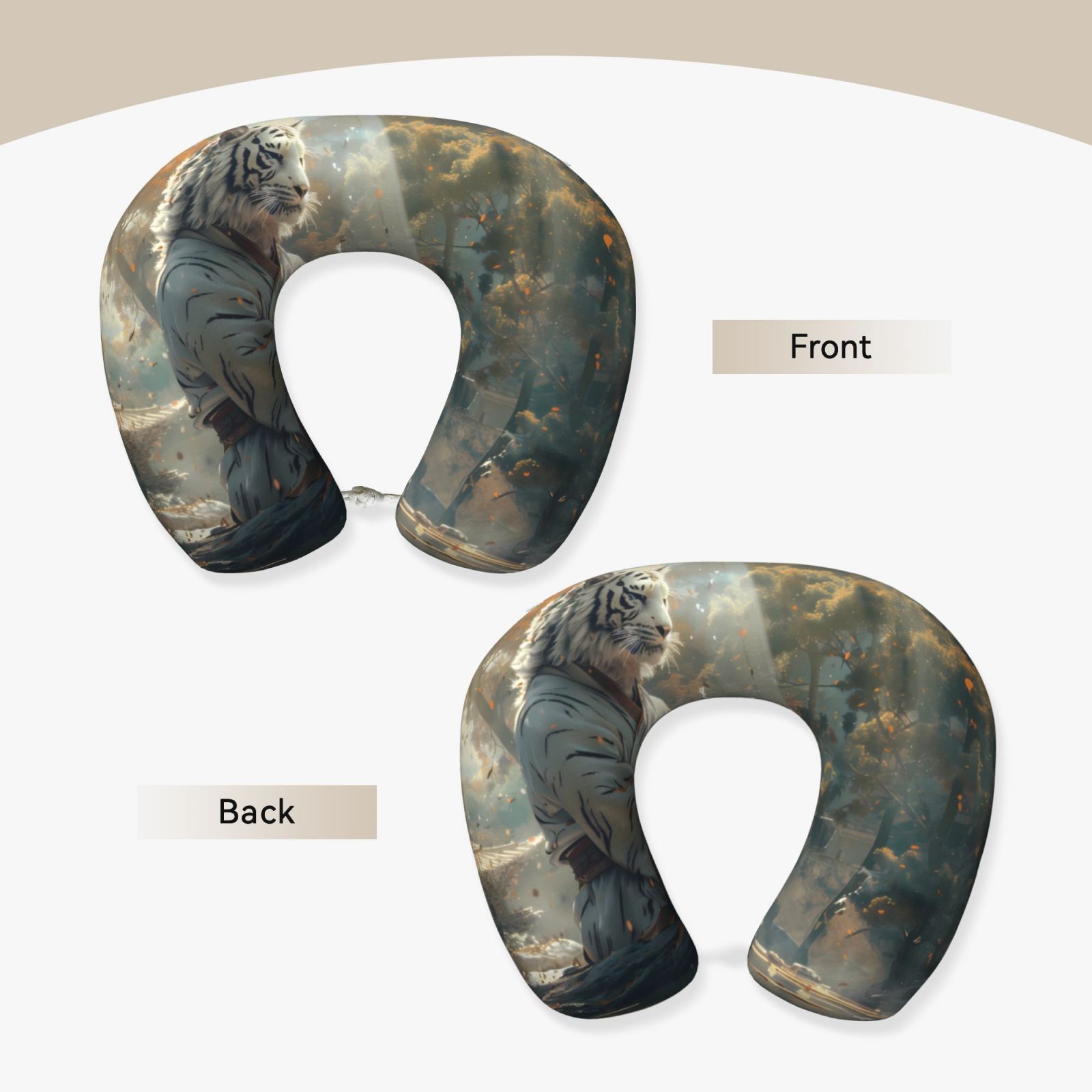 Xecao Forest Meditating White Tiger Print Memory Foam Cervical Neck Pillow Versatile U-Shaped Pillows for Home,Office,Camping,Travelling,Soft Washable Cover