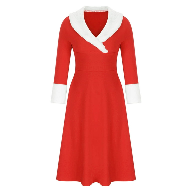 NSLGXD Women Elegant Christmas Dresses V Neck Fleece Collar