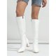 thumbnail image 2 of Women's Chunky High Heel Solid Color Pointed Toe Side Zipper Knee-high Boots For Autumn/winter Party, Warm Leather Boots, 2 of 4