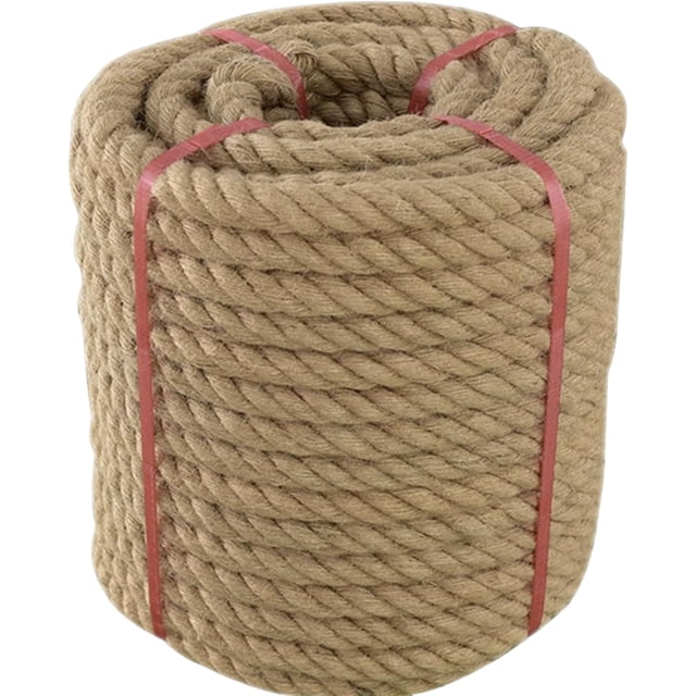 Jute Rope 3/4 Inch x 50 Ft, 20mm Thick Twisted Manila Ropes, Natural Heavy Duty Hemp Rope for Swing Bed,Crafts,Railing, Tug of War, Landscaping, Gardening, Bundling, Hammock, Home Decorating
