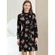 thumbnail image 2 of Vestido Floral De Una Línea De Manga Larga Con Columpio Hasta La Rodilla Y Cuello Simulado Para Mujer Negros S, 2 of 6