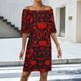 thumbnail image 2 of Blood Black And Red Horror Women's Off The Shoulder Ruffles Summer Wedding Guest Loose Casual Party Beach Dress, 2 of 9