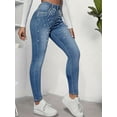 thumbnail image 2 of Women's High - Waisted Skinny Jeans Pearl - Embellished, Elegant Glam Trend Fashion Party  Casual Cotton Denim, Stretchy Fit Light Blue Wash Fashion Party  Casual Pants, 2 of 5