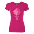 thumbnail image 2 of Wild Bobby, Faith Pink Ribbon Sunflower, Breast Cancer Awareness, Women Slim Fit Junior Tee, Raspberry, Medium, 2 of 5