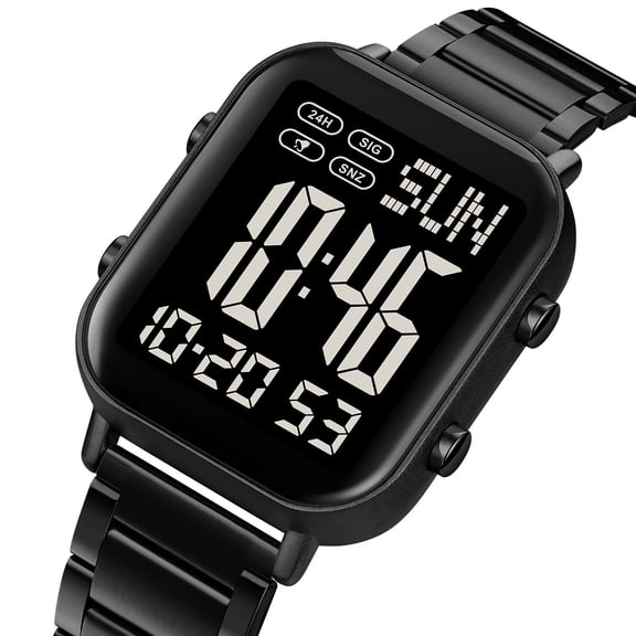 Men’s Digital Watch for Men,Classic Unisex Digital Sports Watches ,Stainless Steel Square Watches, Mens Wrist Watches Waterproof Large Face Dual Time Date Watch,Waterproof Led Light Wristwatch