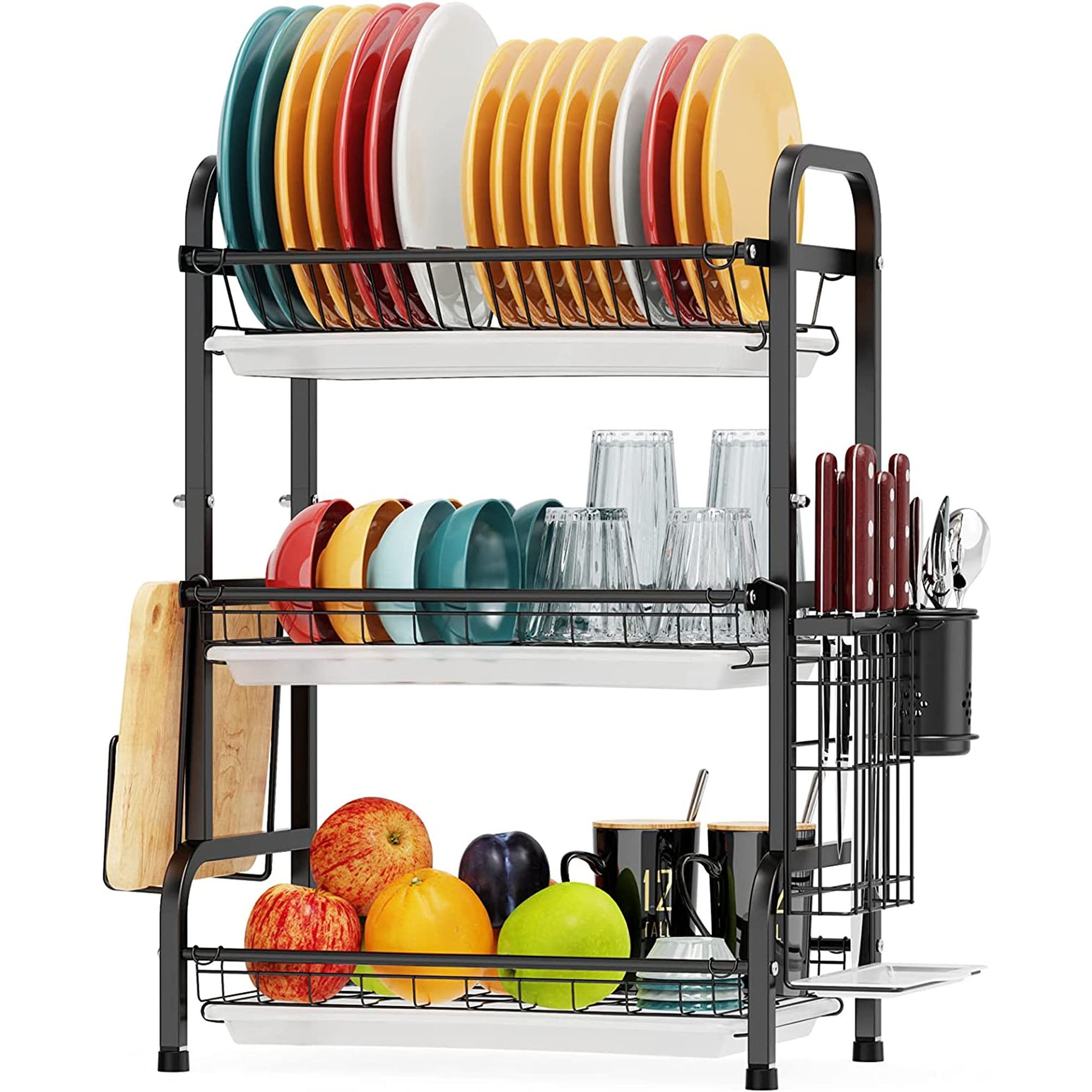 Over Sink Dish Drying Rack (34-45) 3 Tier, 2 Cutlery Holders Adjustable Dish  Drainer for Kitchen Storage Countertop Organization, Stainless Steel Space  Save Shelf (Sink Size≤44inch, Black) 