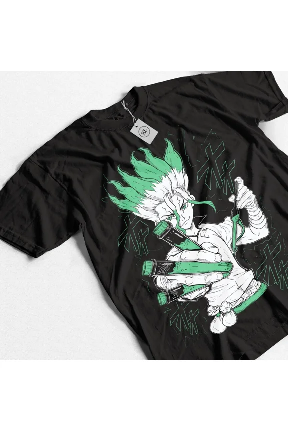 Reprint Rare Senku Dr. Stone Ishigami Anime Manga Shirt Short-Sleeve Unisex T-Shirt Black