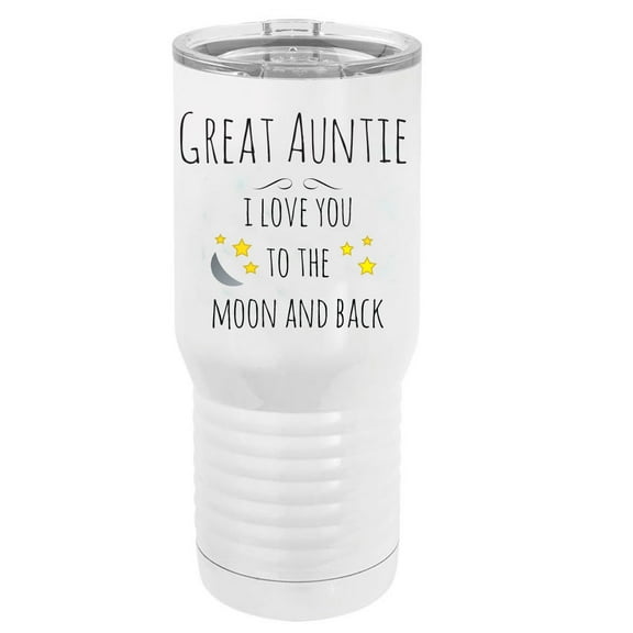Great Auntie - I Love You to the Moon and Back Stainless Steel Vacuum Double-Walled Insulated 20 Oz Tumbler Travel Coffee Mug with Clear Lid, White
