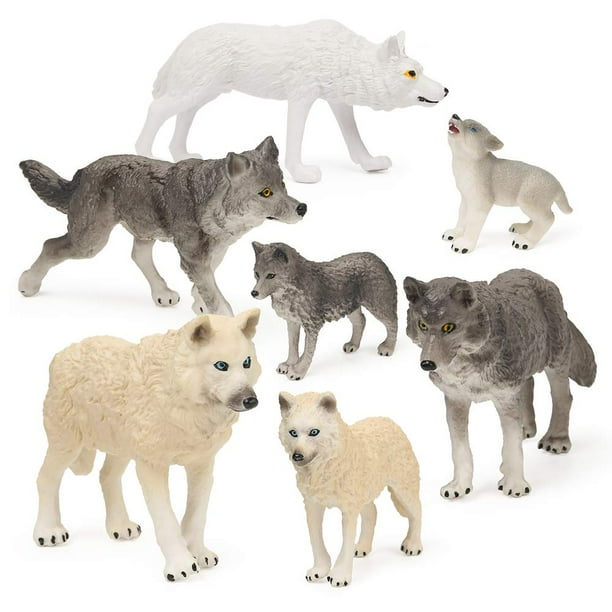 Restcloud Juego de 7 figuras de juguete de lobo, figuras de animales de lobo (juego de lobo B)
