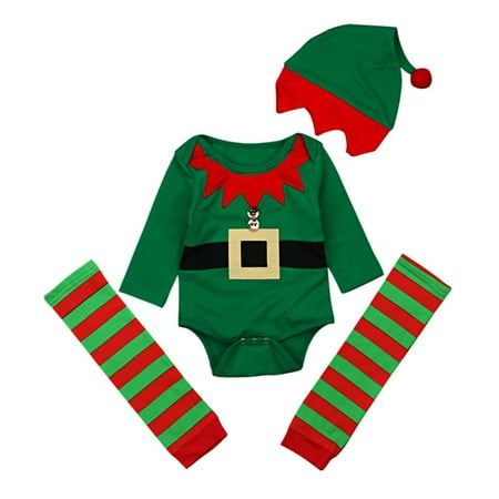 

QWERTYU Infant Baby Toddler Child Striped Christmas Long Sleeve Jumpsuit for Girl Boy Cotton Leggings Hat Romper 1Y-4Y