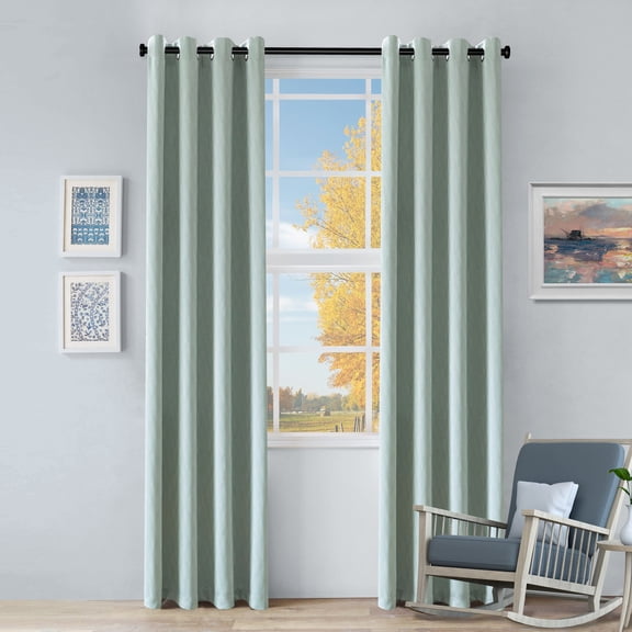 Zuri Room Darkening Noise Reducing Metallic Wave Blackout Curtain Set Sea Foam / 52"x108"