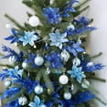 thumbnail image 3 of 35 Pcs Christmas Artificial Poinsettia Flowers Picks and Artificial Leaves Sprays Blue Glitter Christmas Floral Picks for Blue Christmas Tree Holiday Centerpiece Decorations DIY Wreath Garland, 3 of 8