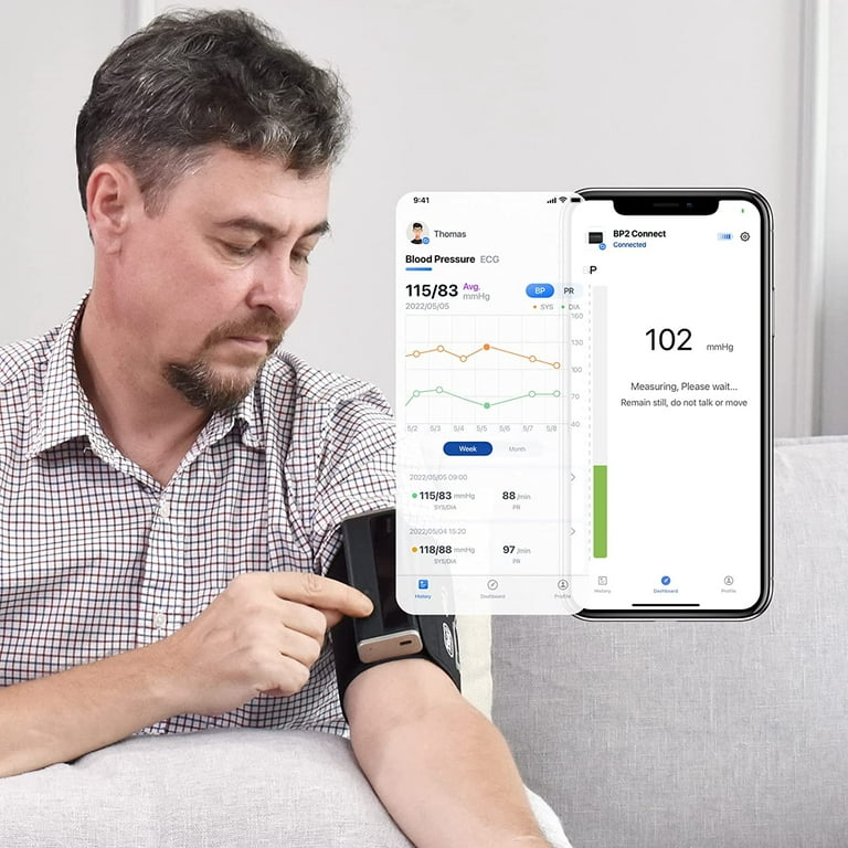Wellue Blood Pressure Monitor + EKG, Upper Arm Cuff BP Machine, EKG ECG  Monitor, Built-in Bluetooth with Free App, BP2