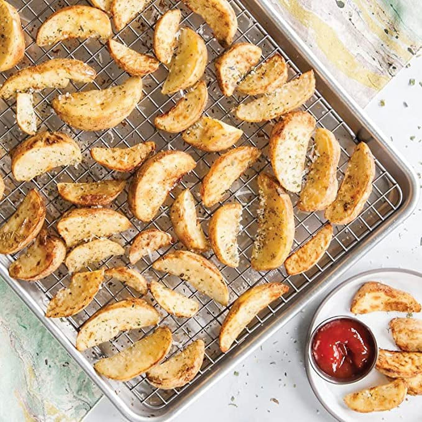 Happon 9.2 x 6.8 Inch Baking Sheet and Rack Set, Stainless Steel Baking Cookie Sheet Pan with Grid Rack for Cooking / Roasting / Cooling, Oven & Dishwasher Safe, Healthy & Durable