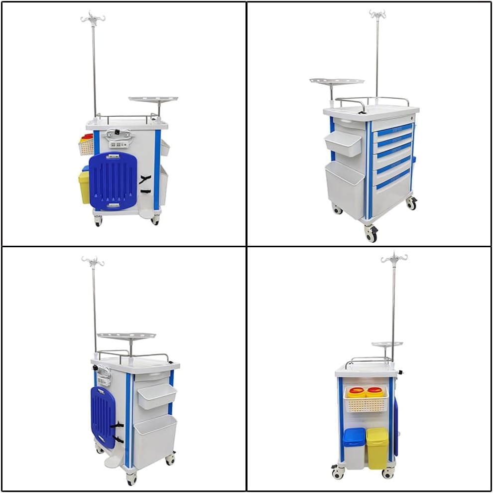 Medical Emergency Vehicle with Drawer Infusion Stand ABS Plastic Easy Assembly Mobile Medical Cart