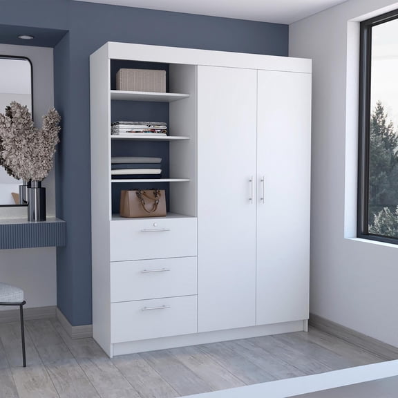 TUHOME Kenya 3 Drawers Armoire Engineered Wood Armoires in White