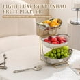 thumbnail image 5 of LUOLUO 3 Tier Ceramic Fruit Bowl With Metal Stand, Ceramic Fruit Display Shelf for Kitchen & Gathering,Ceramic Bowls for Food,Vegetable,Cake,Cookies(Silver), 5 of 14
